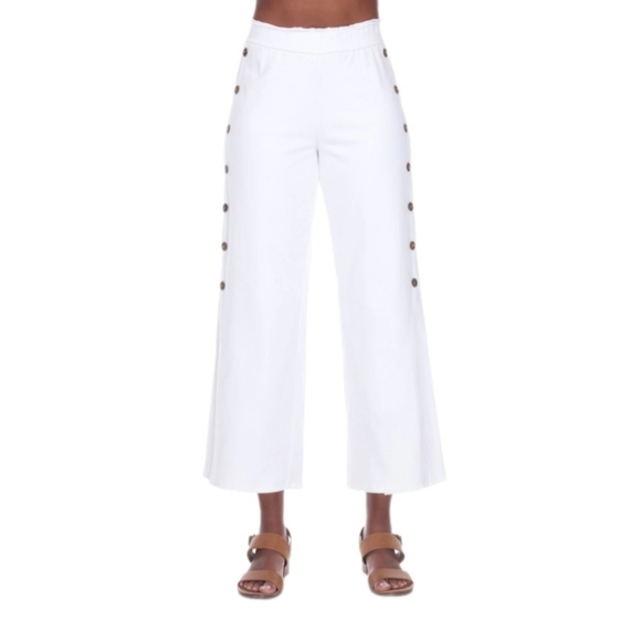 NWOT NEON BUDDA "IDEAL" ANKLE PANTS Side Buttons Size M White - Picture 2 of 8